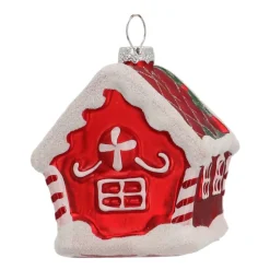 Glass Christmas Ornament Gingerbread House | Red | 9 Cm