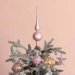 Glass Christmas Tree Topper, Matte Soft Pink, 27cm/10.5in