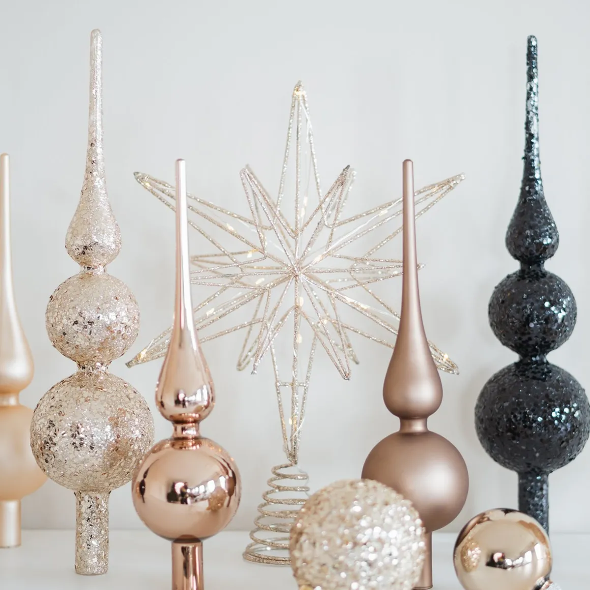 Glass Christmas Tree Topper, Matte Taupe, 27cm/10.5in