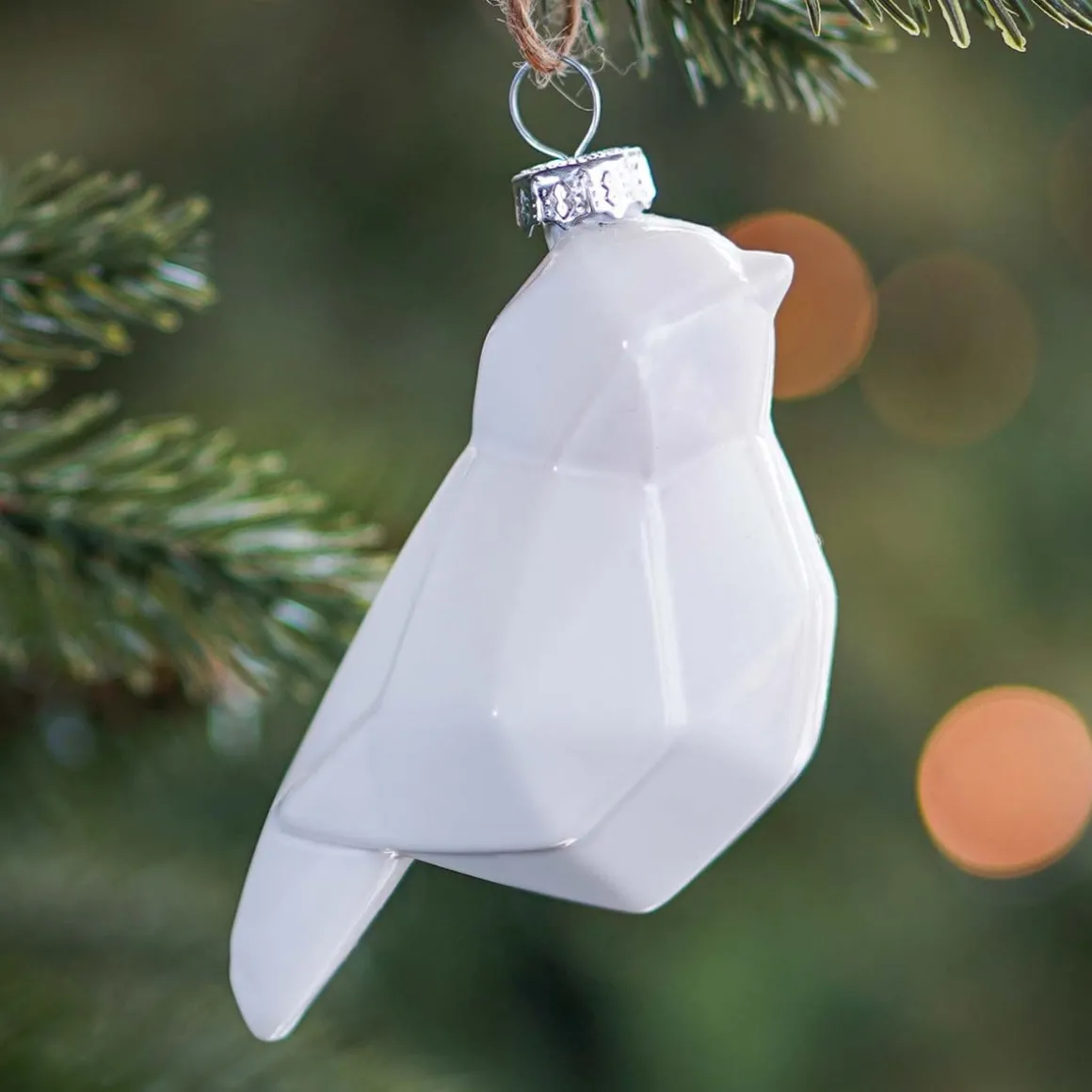 Glass Geometric Bird 9 Cm White