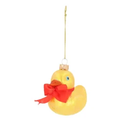 Glass Rubber Duck Ornament With Glitter Details