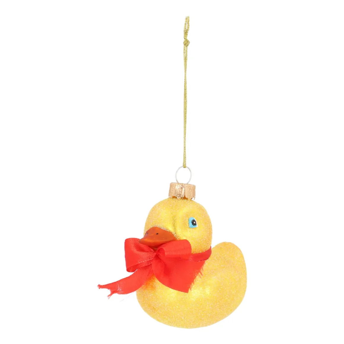 Glass Rubber Duck Ornament With Glitter Details
