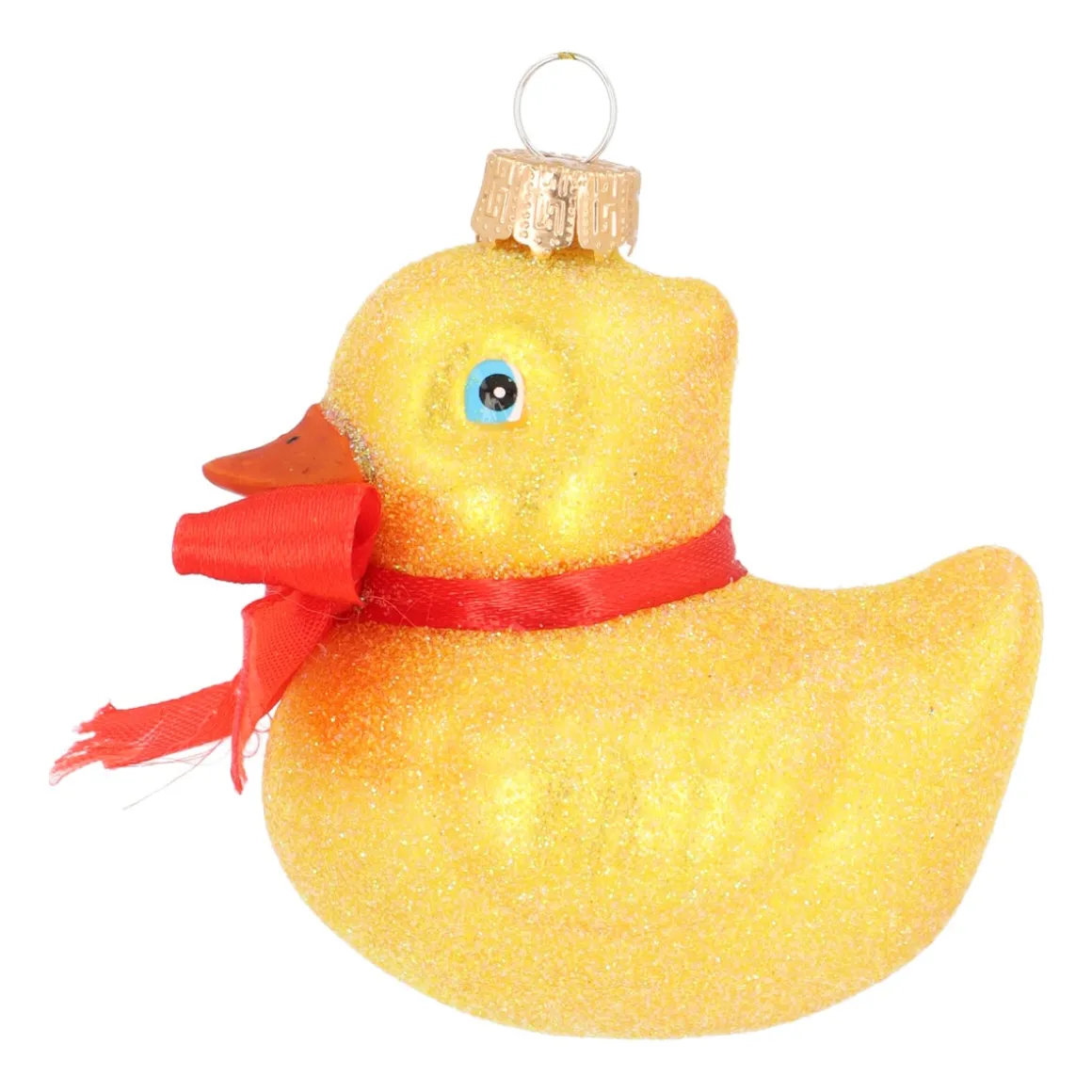 Glass Rubber Duck Ornament With Glitter Details