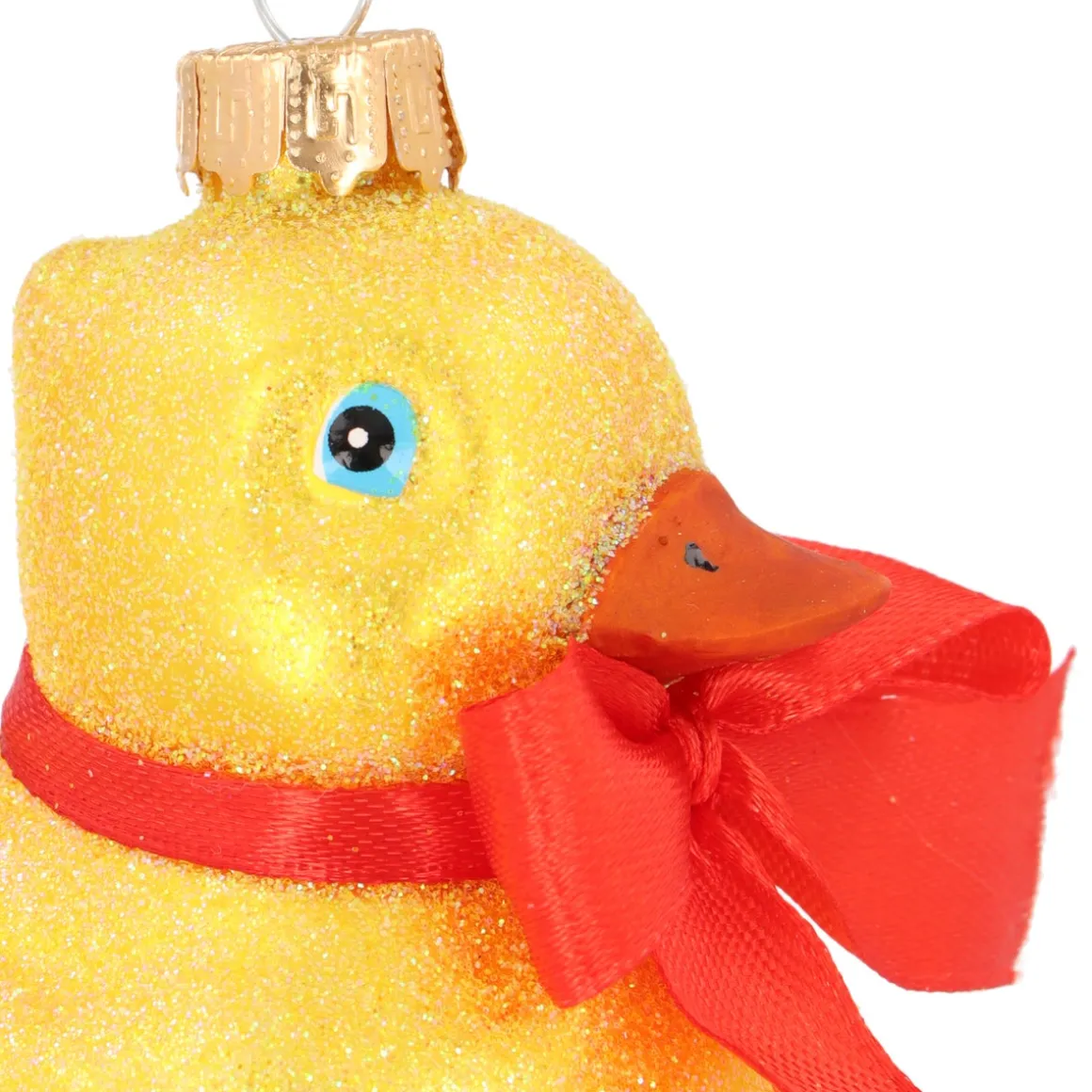 Glass Rubber Duck Ornament With Glitter Details