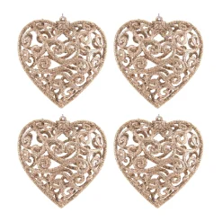 Glitter Christmas Hearts 7,5cm Champagne 4 Pieces