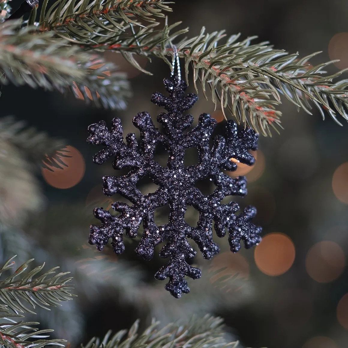 Glitter Snowflakes 10cm Black 6 PCs