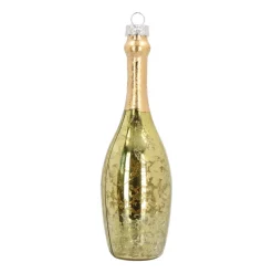 Gold Champagne Bottle Christmas Ornament Glass | 14 Cm