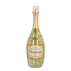 Gold Champagne Bottle Christmas Ornament Glass | 14 Cm