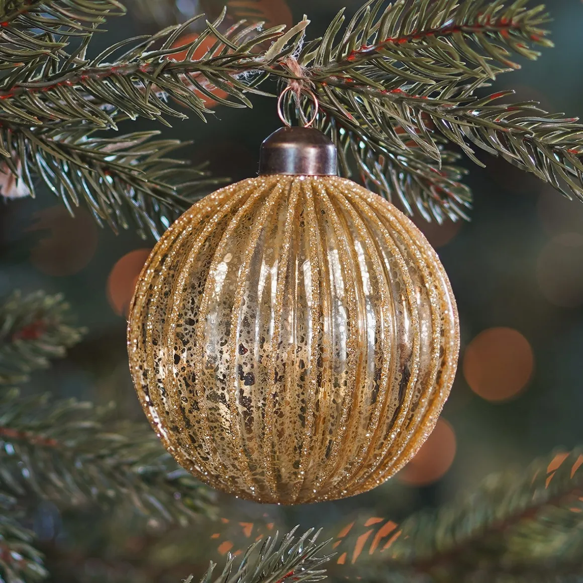 Gold Christmas Bauble With Glitters And Crackle