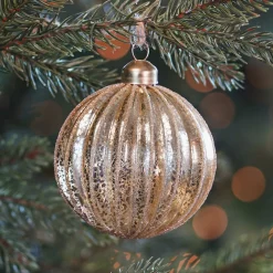 Gold Crackle Christmas Bauble With Glitters
