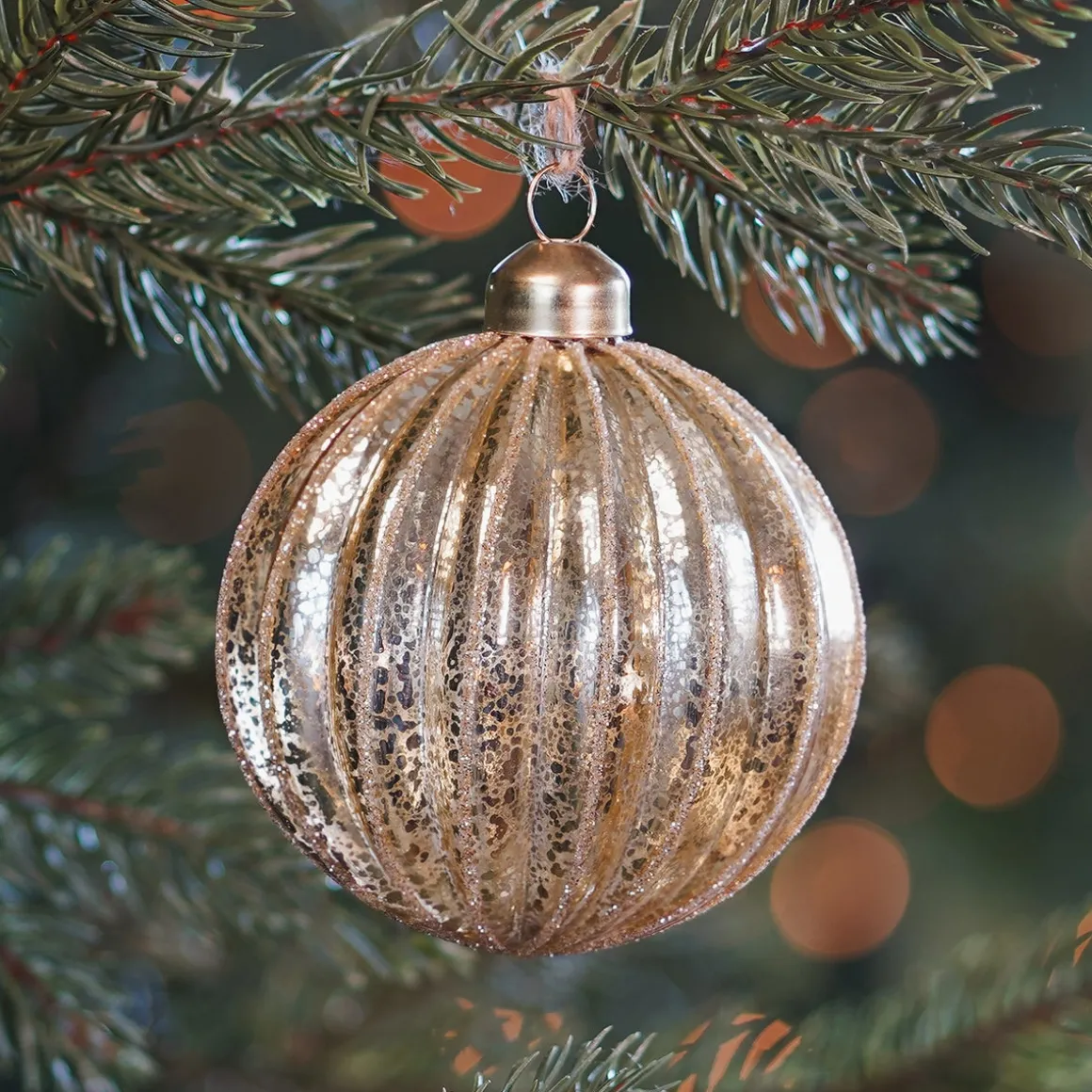 Gold Crackle Christmas Bauble With Glitters