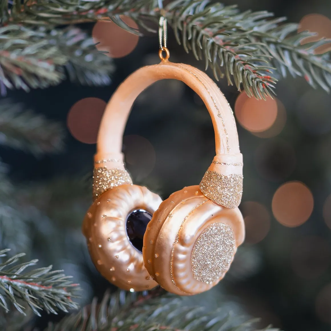 Gold Headphone Ornament For Music Lovers