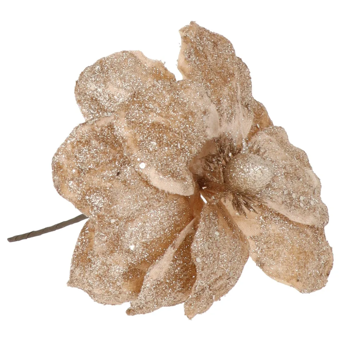 Gold Magnolia Pick Flower With Glitters