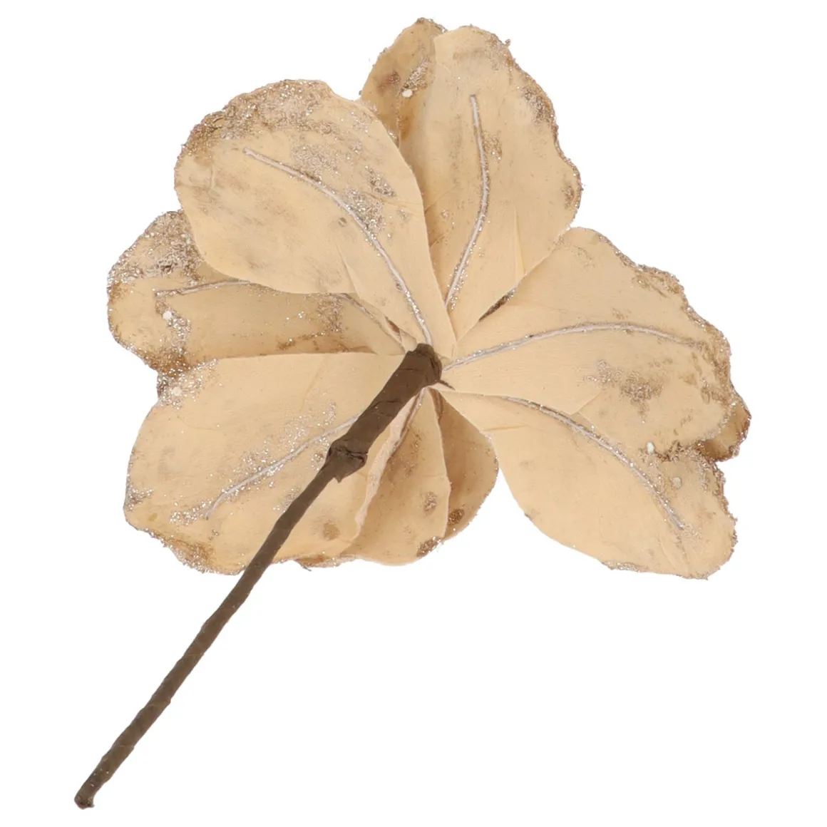 Gold Magnolia Pick Flower With Glitters