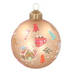 Graphic Christmas Bauble With Print | Glass | Taupe | 8 Cm