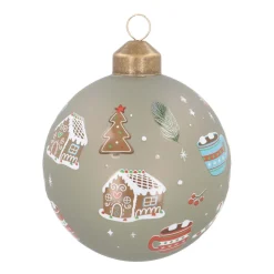 Graphic Christmas Bauble With Print | Glass | Green | 8 Cm