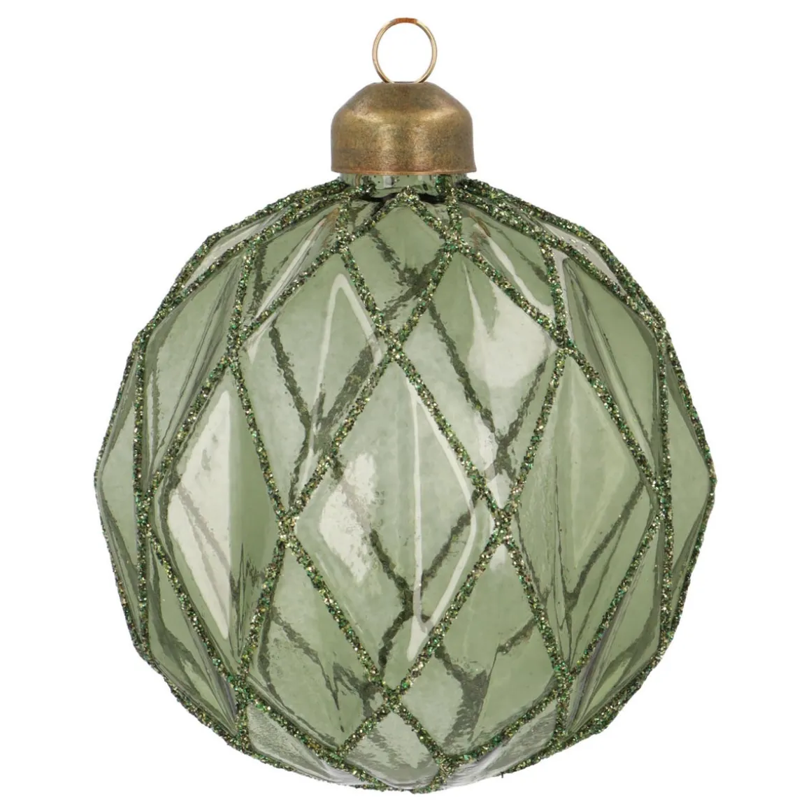 Green Christmas Bauble With Relief And Glitters