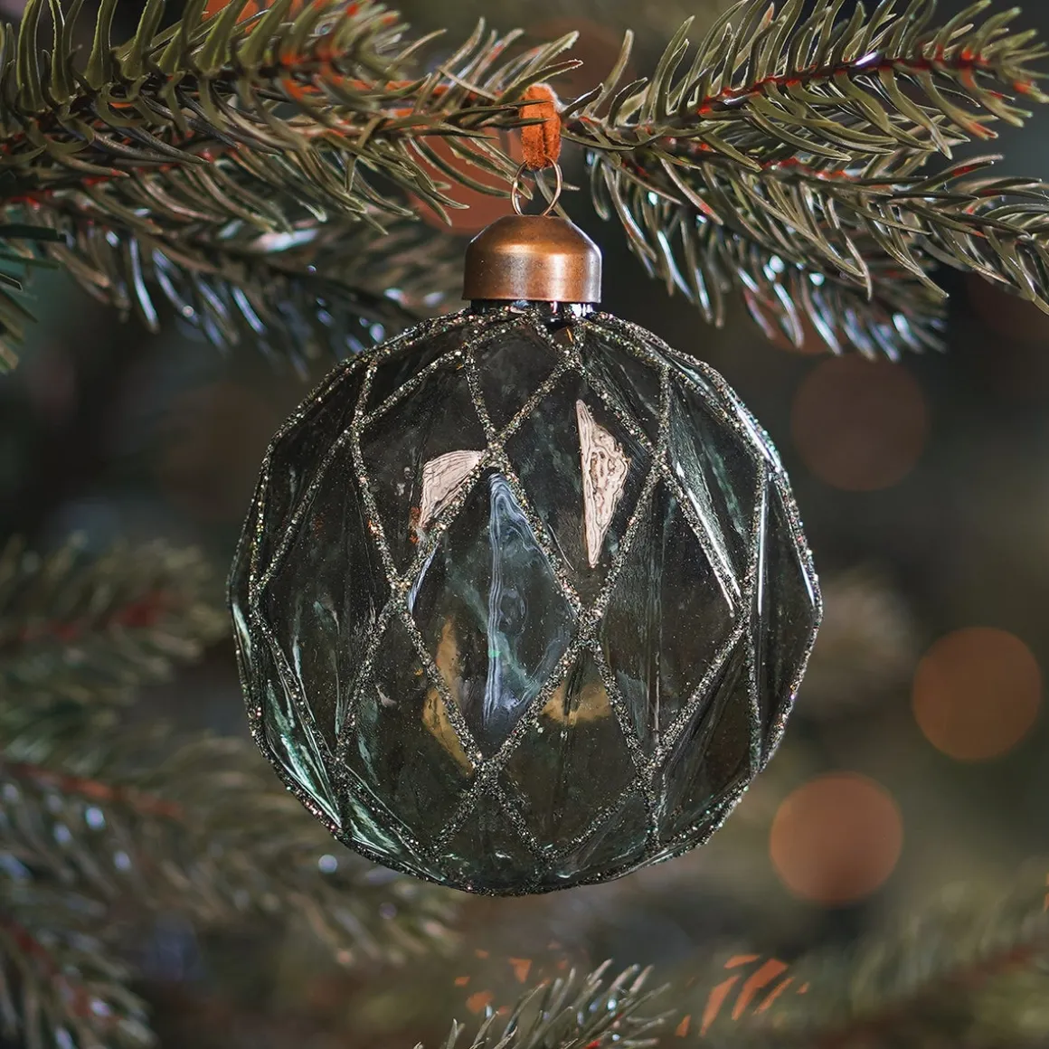 Green Christmas Bauble With Relief And Glitters
