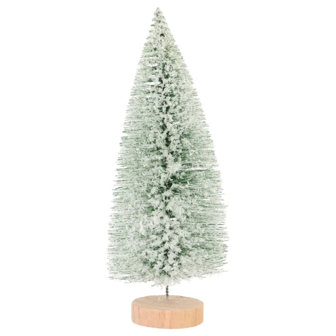 Green Christmas Tree On Wooden Base With Snow