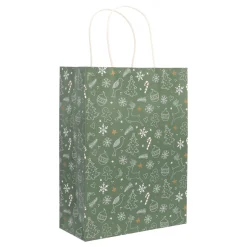 Green Gift Bag With Cheerful Christmas Figures