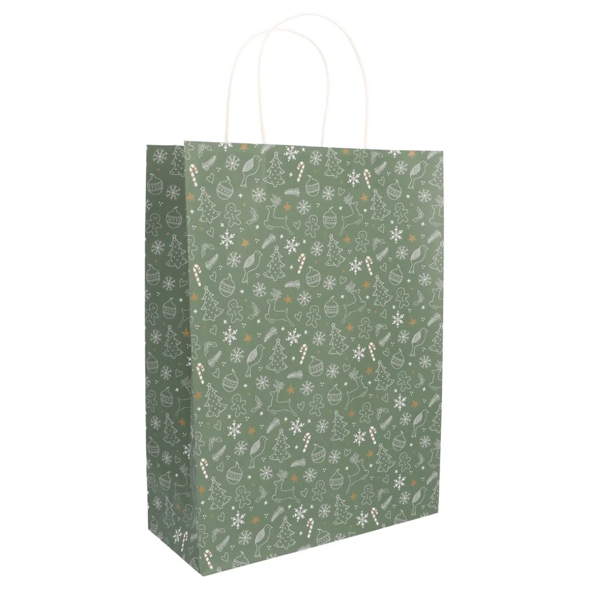 Green Gift Bag With Festive Christmas Characters
