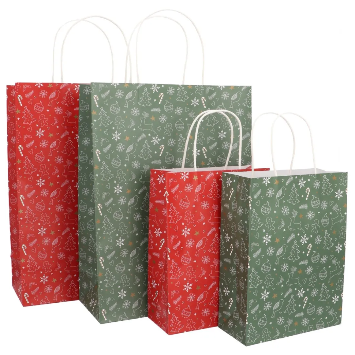 Green Gift Bag With Festive Christmas Characters