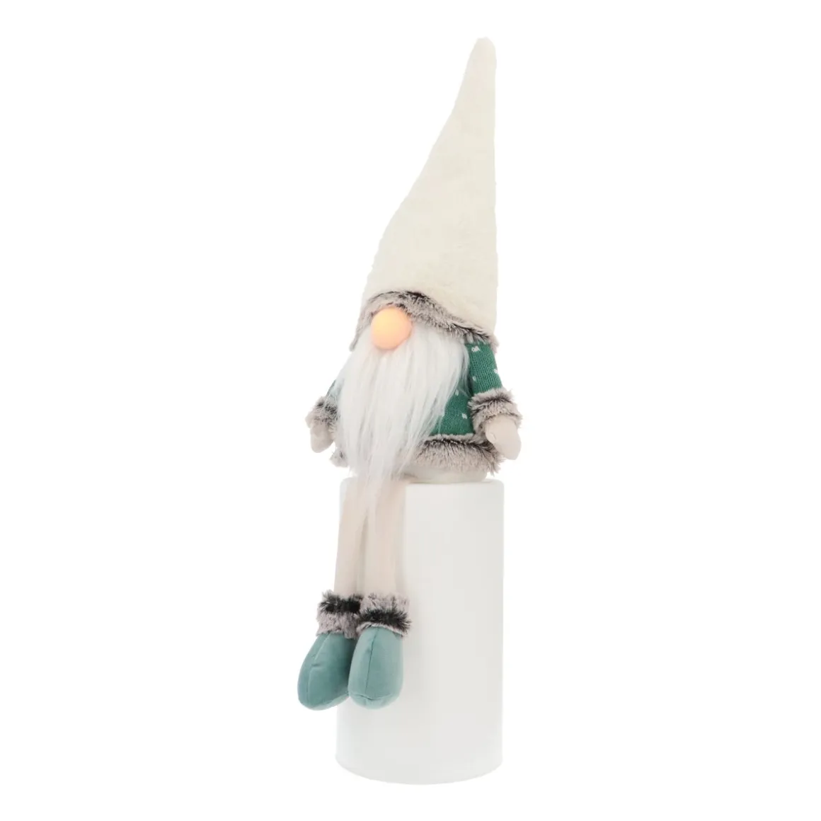 Green Gnome With LED Nose And Scandinavian Sweater