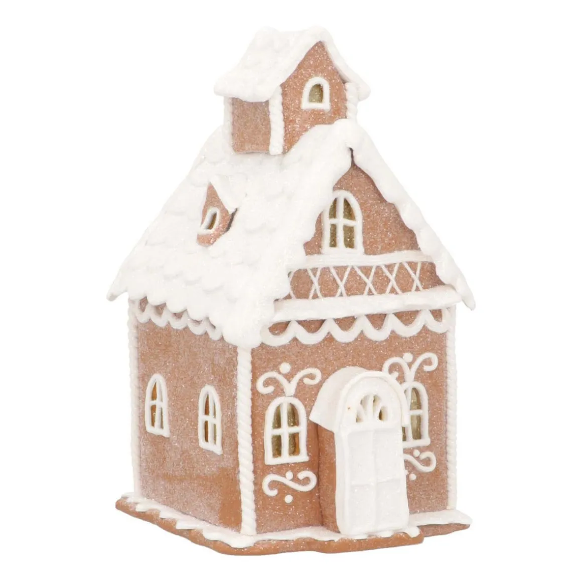 Handcrafted Clay Cookie Cottage | Light Brown | LED Glow | 19cm High