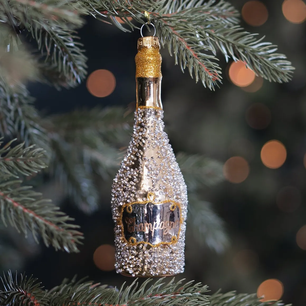 Handmade Glass Champagne Bottle Ornament