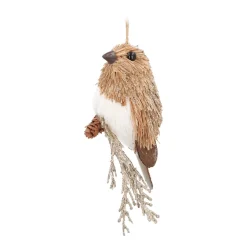 Hanger Brown Bird 12cm With Glitter