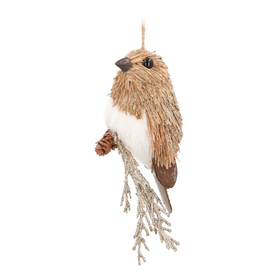 Hanger Brown Bird 12cm With Glitter