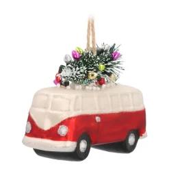 Hanger Car With Tree Red Silver Glass 11 Cm