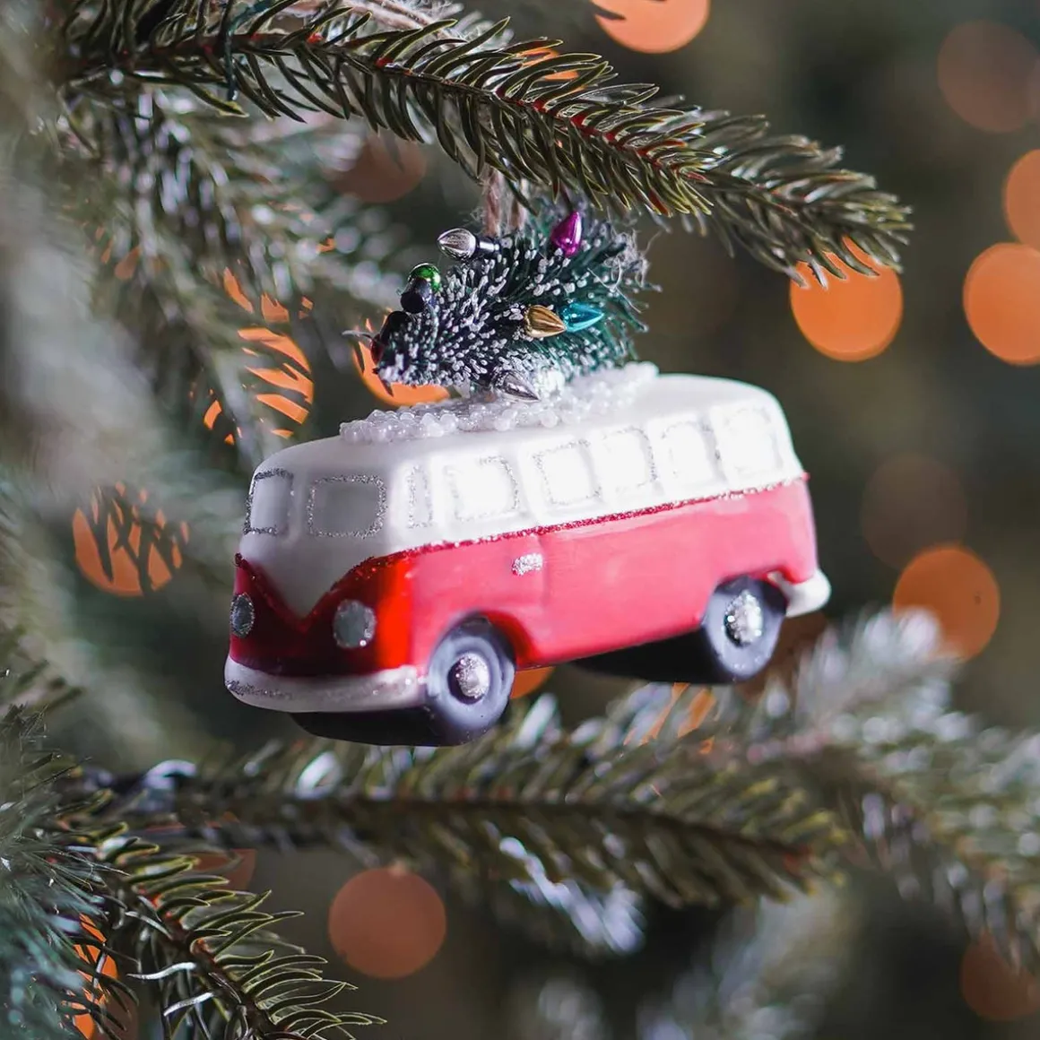 Hanger Car With Tree Red Silver Glass 11 Cm