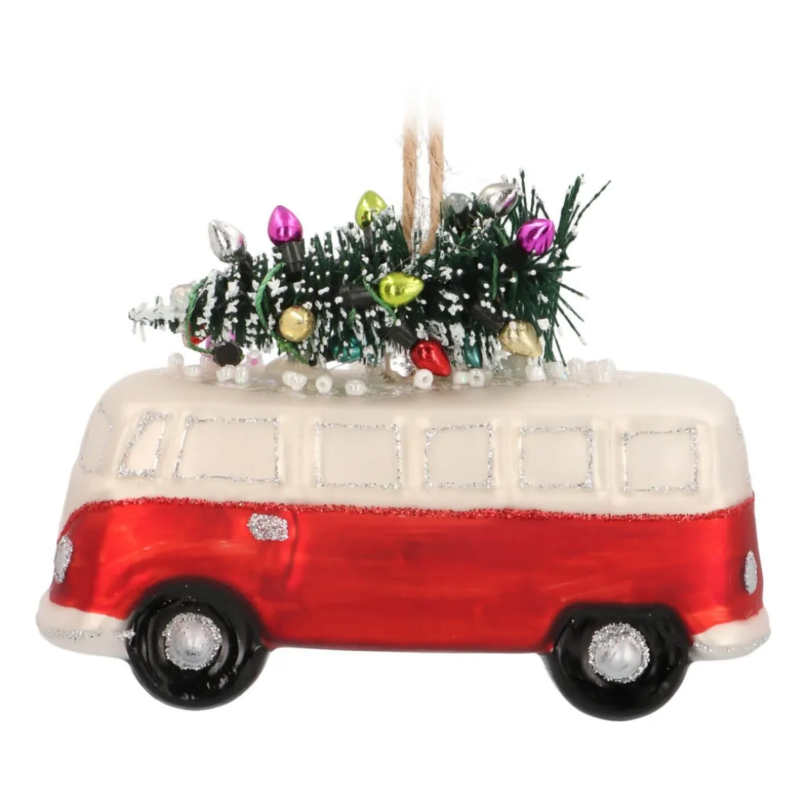 Hanger Car With Tree Red Silver Glass 11 Cm