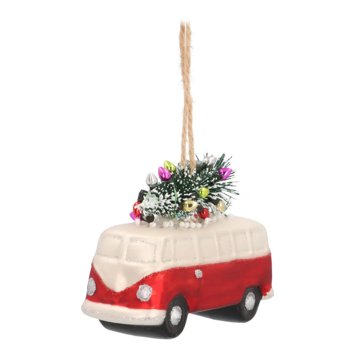 Hanger Car With Tree Red Silver Glass 11 Cm