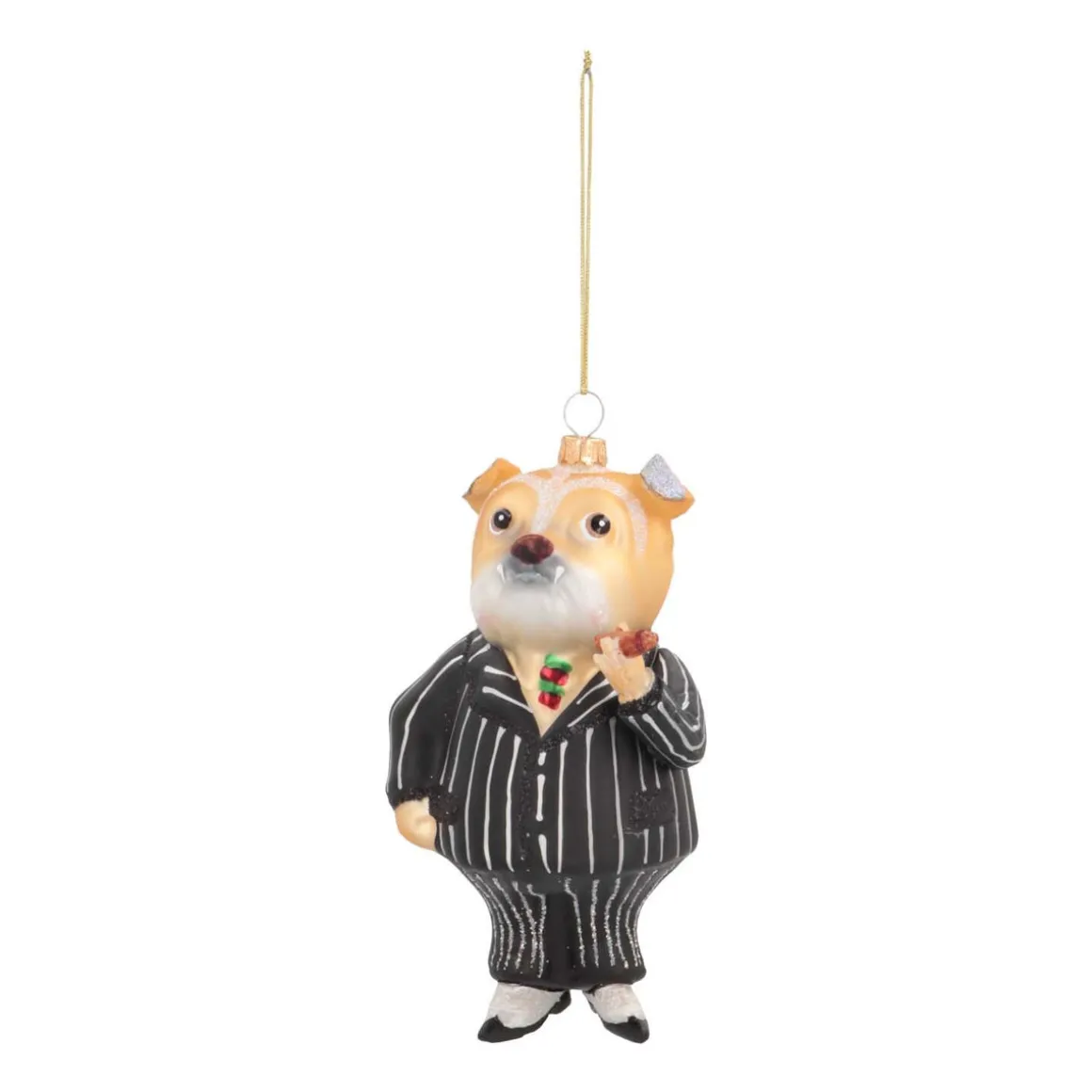 Hanger Dog With Cigar Black Glass 15 Cm