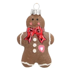 Hanger Gingerbread Man Brown Glass 8 Cm