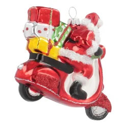 Hanger Santa On Scooter Red Glass 11 Cm