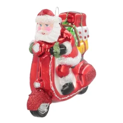 Hanger Santa On Scooter Red Glass 11 Cm