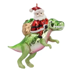 Hanger Santa On T. Rex Red Green Glass 13 Cm