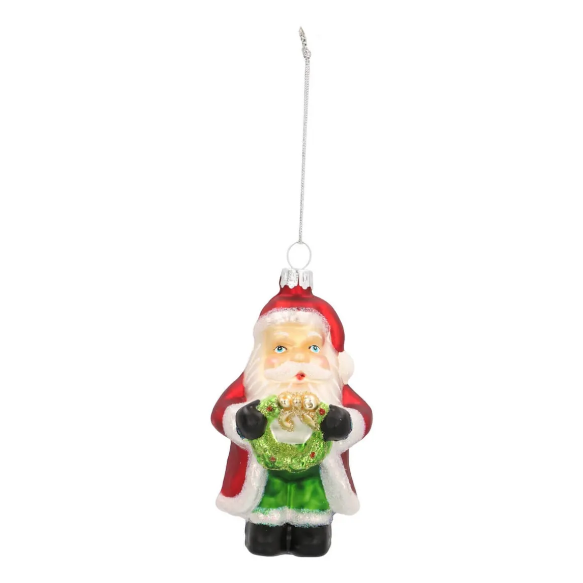 Hanger Santa With Wreath Red Glass 10 Cm
