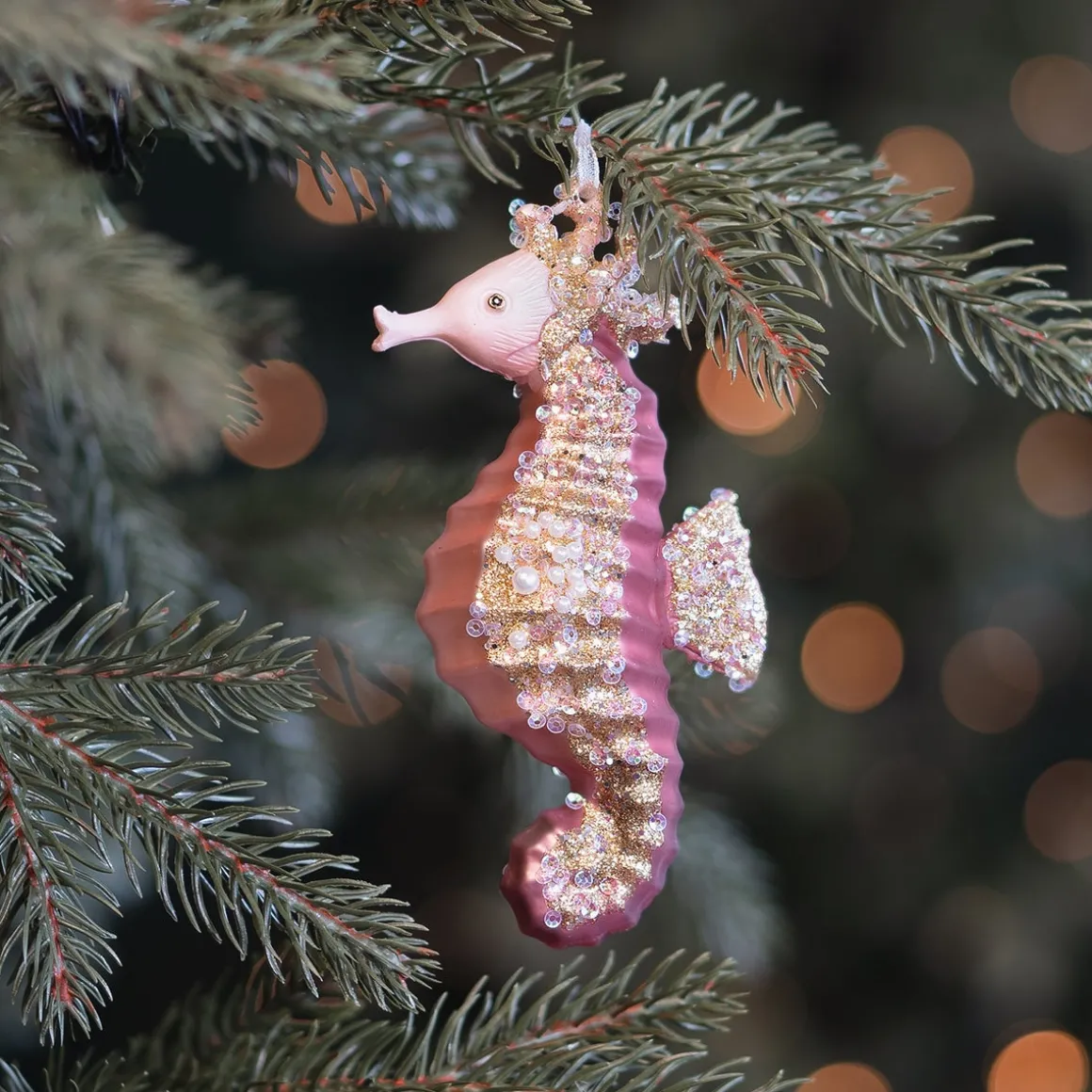 Hanger Seahorse Pink Glass 13 Cm