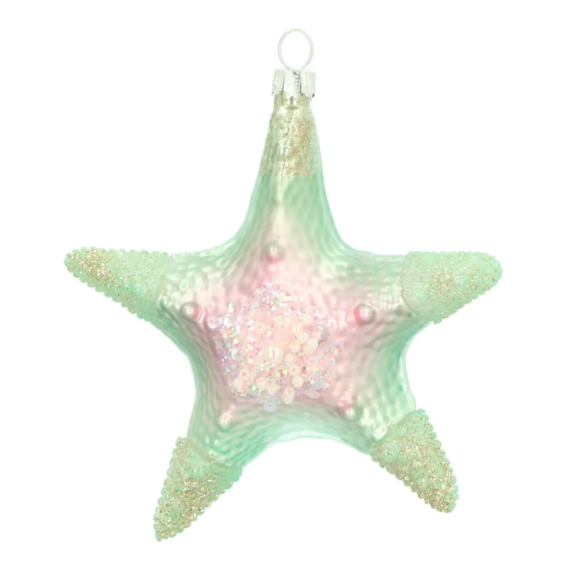 Hanger Starfish Green Pink Glass 11 Cm