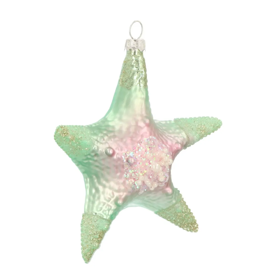 Hanger Starfish Green Pink Glass 11 Cm