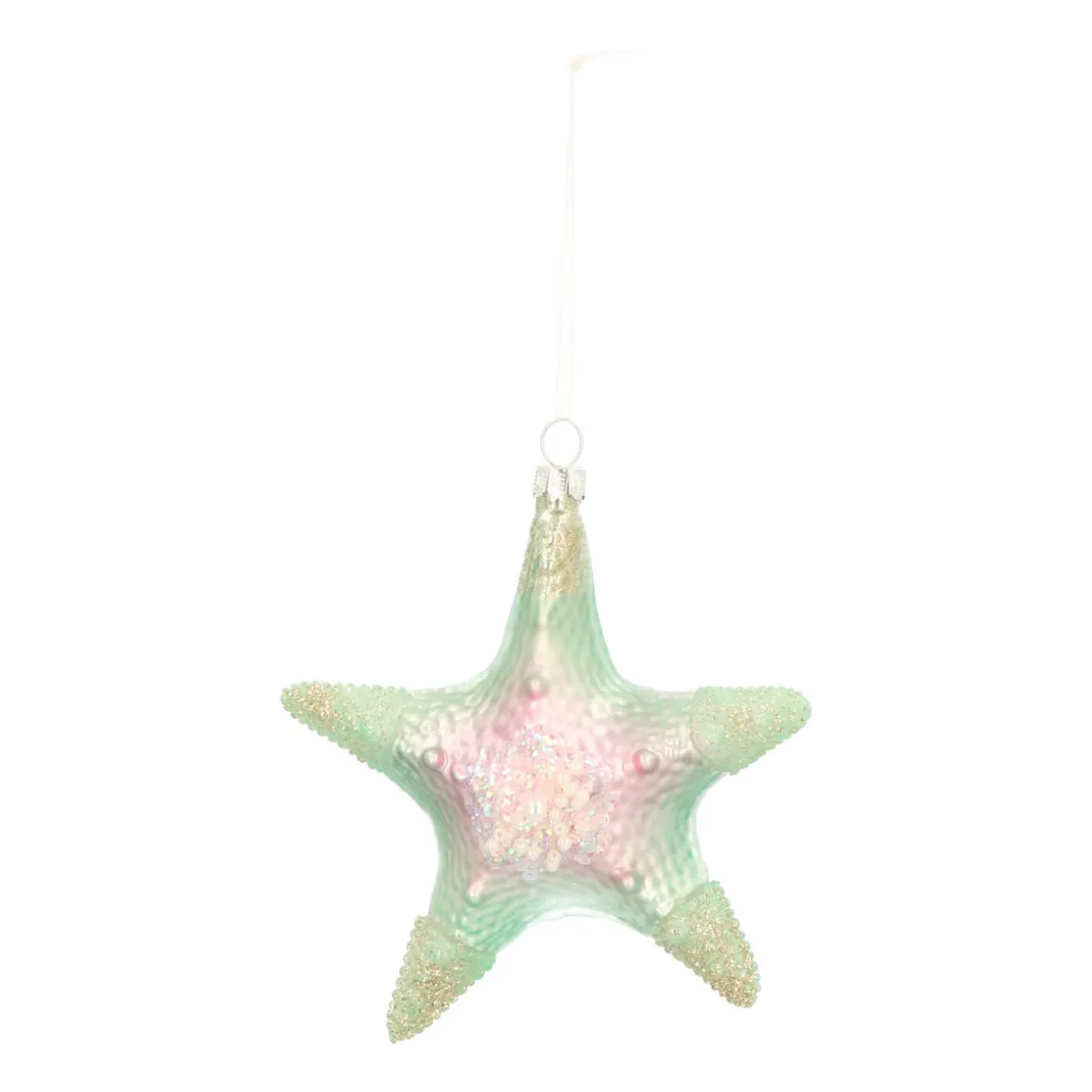 Hanger Starfish Green Pink Glass 11 Cm