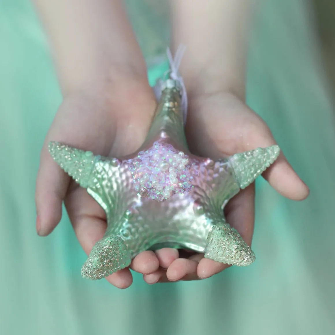 Hanger Starfish Green Pink Glass 11 Cm