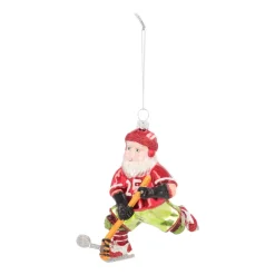 Ice Hockey Santa Ornament | Glass | Red | 12cm