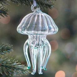 Jellyfish Glass Hanging Figurine 12cm Blue
