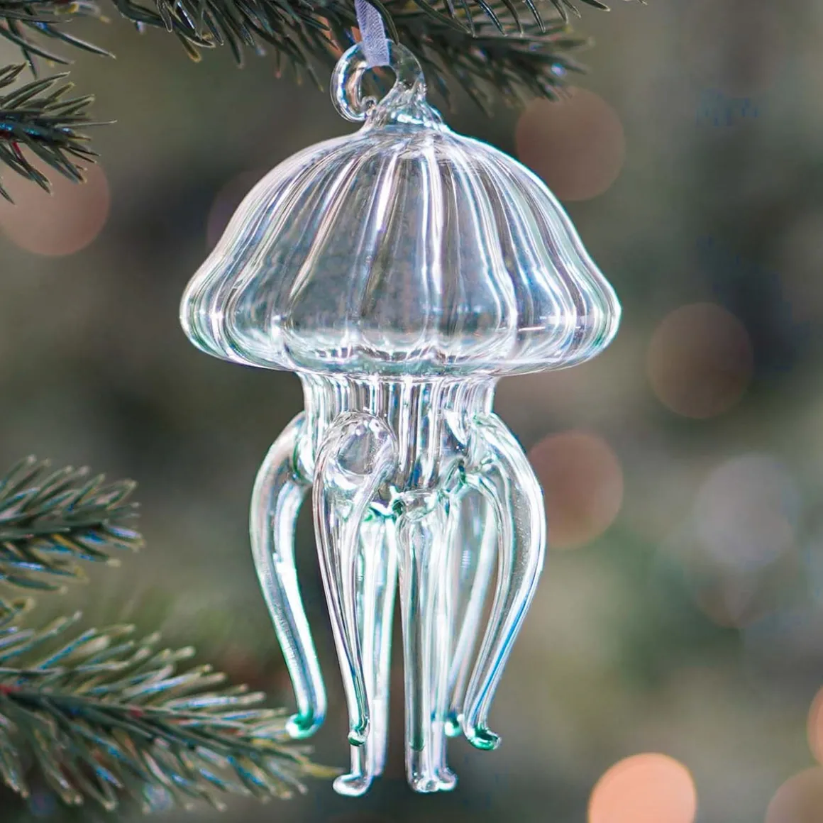 Jellyfish Glass Hanging Figurine 12cm Blue
