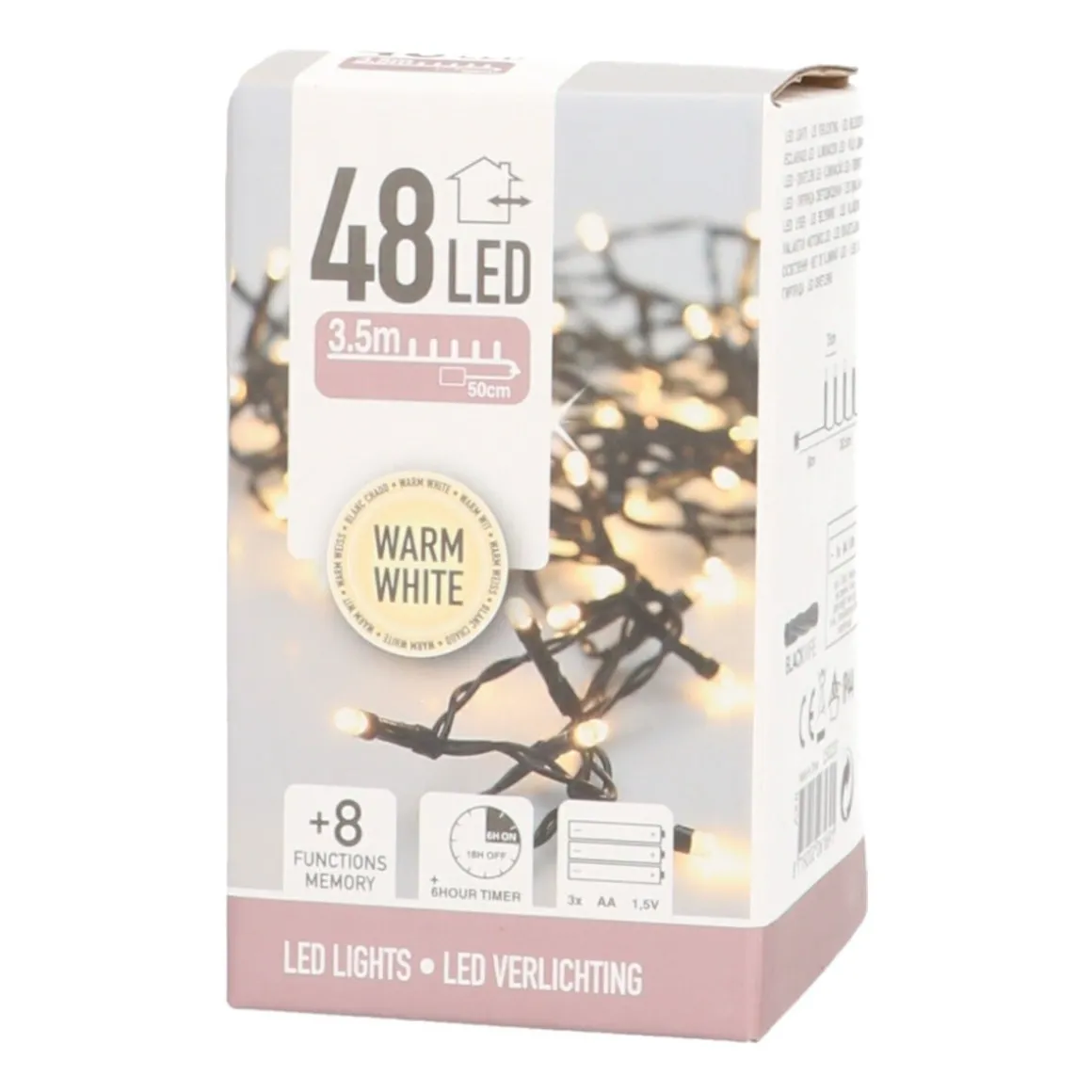 Kerstverlichting | 48 LED | 3,5 M | Warm Wit | Met Timer | Op Batterij | Binnen En Buiten